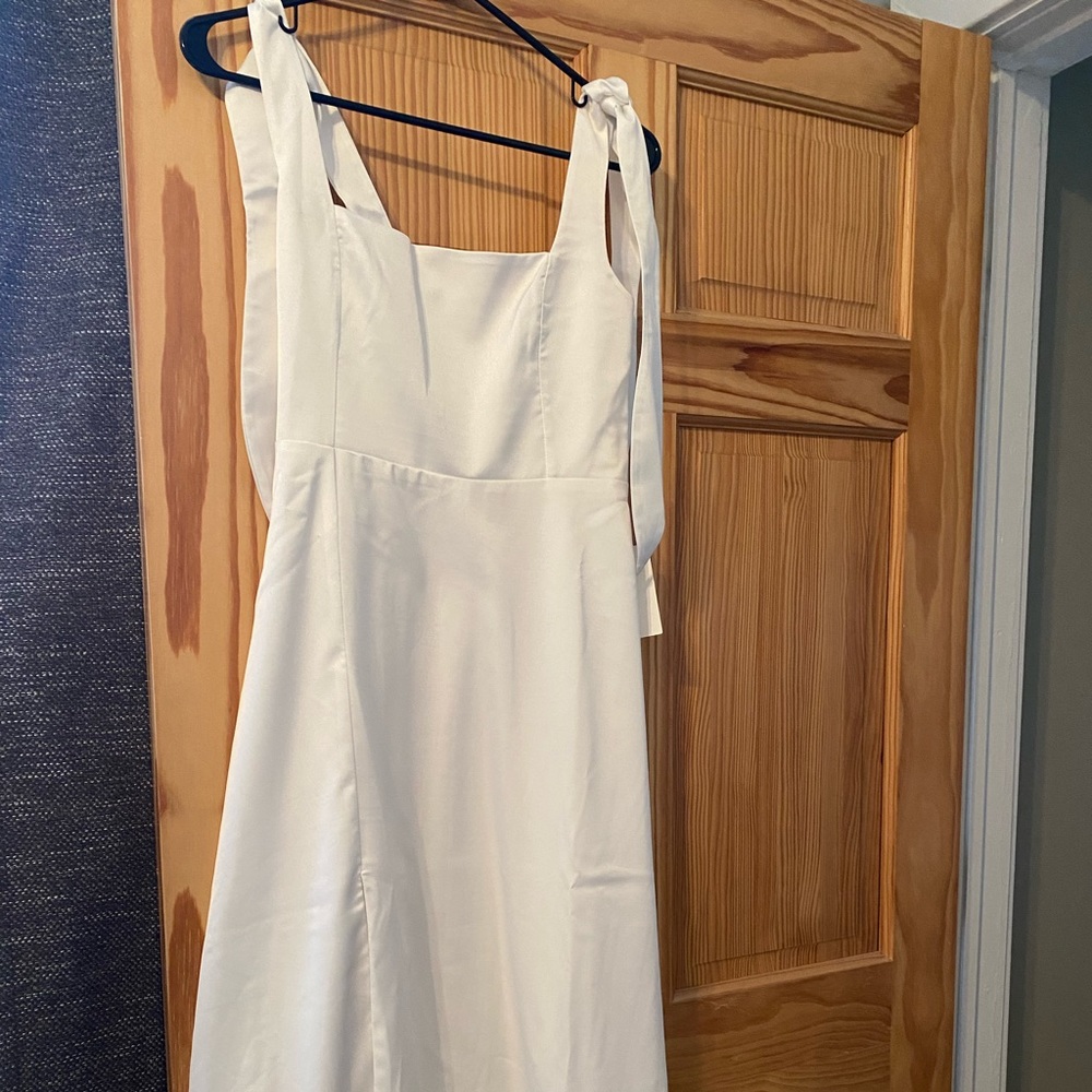 Show me your mumu Garden midi dress - ivory satin. Perfect for bridal shower!